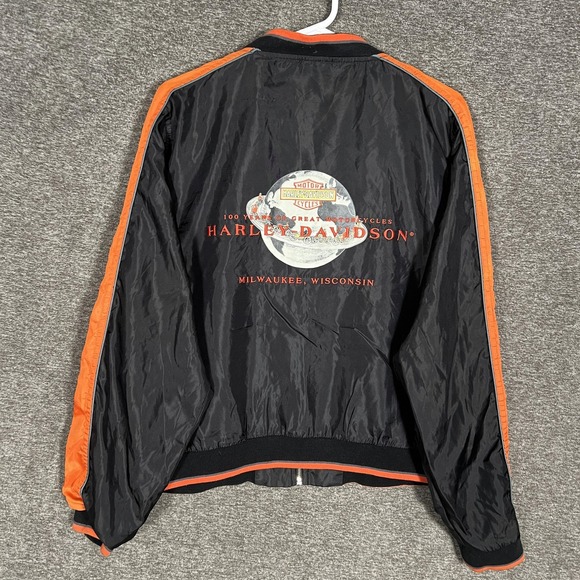 Vintage Harley Davidson Jacket‎ Mens XL Black Orange 100 Years Windbreaker 2000s